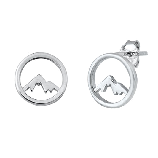 Sterling Silver Mountain Circle Outline Minimalist Modern Earrings 925 New