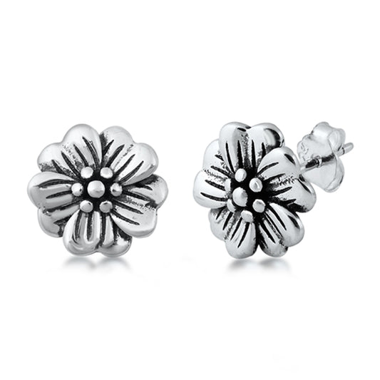 Sterling Silver Cute Flower Elegant Garden Nature Oxidized Earrings 925 New