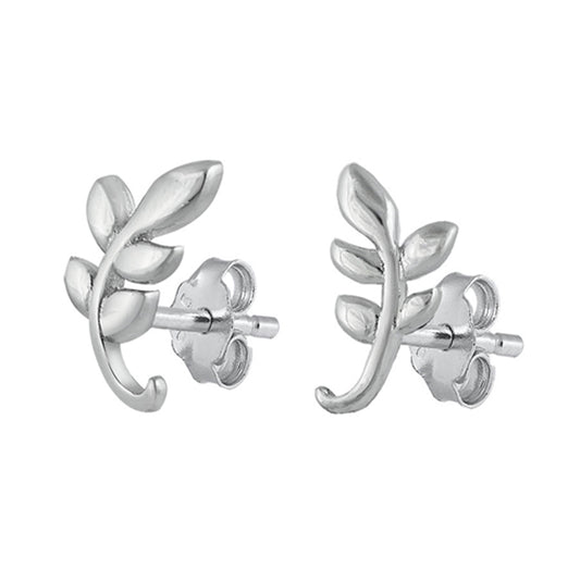 Sterling Silver Laurel Leaf Branch Tree Nature Cute High Polished Earrings 925