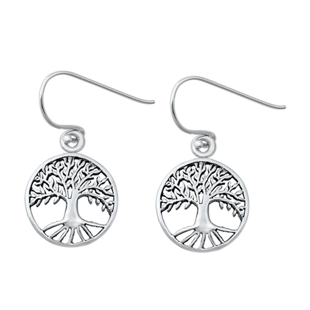 Sterling Silver Tree of Life Nature Root Branch Open Hook Earrings 925 New