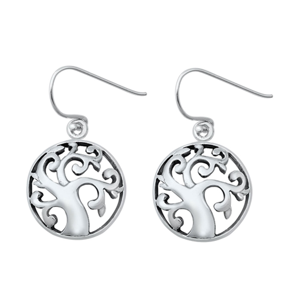 Sterling Silver Elegant Tree of Life Cutout Nature Medallion Open Earrings 925