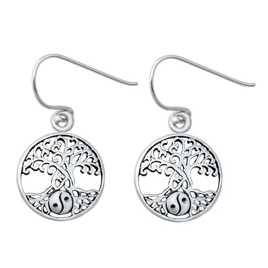 Sterling Silver Tree of Life Celtic Knot Yin Yang Filigree Swirl Earrings 925