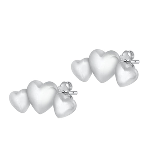 Sterling Silver Promise Triple Heart Love Puffy Cute High Polish Earrings 925
