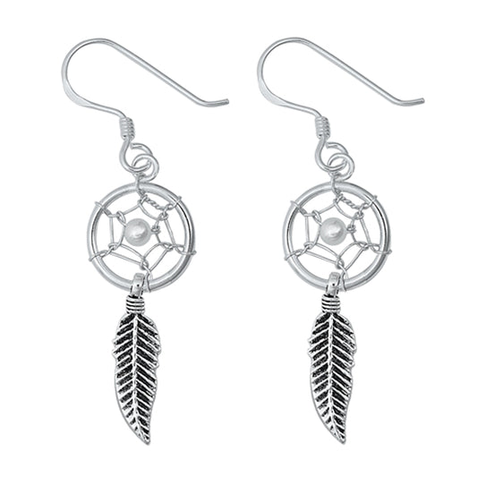 Sterling Silver Dream Catcher Feather Native American Weave Earrings 925 New