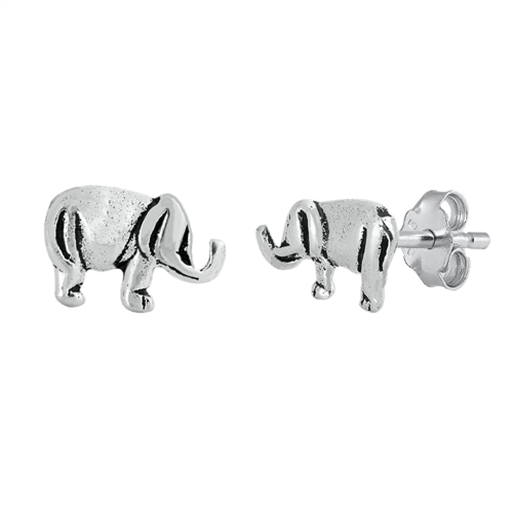Sterling Silver Elephant Animal Nature Cute Oxidized Stud Earrings 925 New