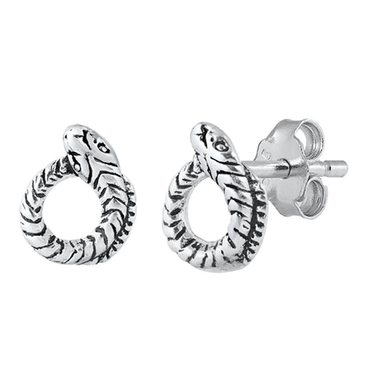 Sterling Silver Coiled Snake Animal Serpent Reptile Oxidized Earrings 925 New