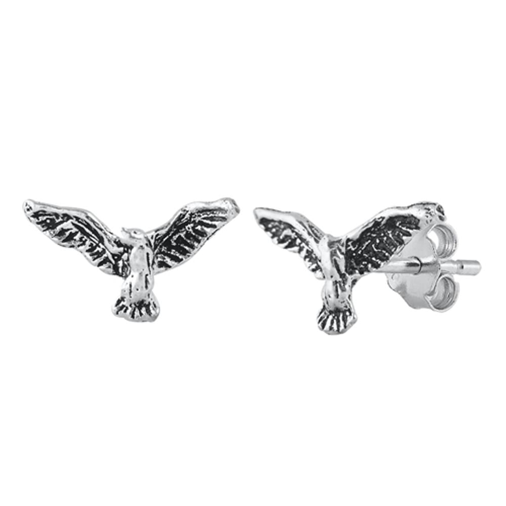 Sterling Silver Seagull Bird Animal Wing Earrings Oxidized 925 New