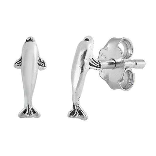 Sterling Silver High Polished Dolphin Swim Ocean Beach Oxidized Earrings 925