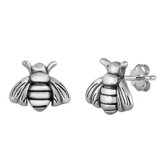 Sterling Silver Pollinator Bumblebee Bee Queen Nature Animal Oxidized Earrings