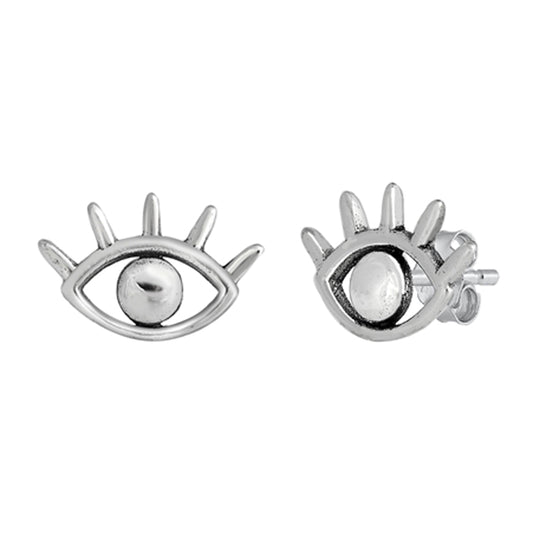 Sterling Silver All Seeing Eye Cutout Lashes Open Earrings Oxidized 925 New