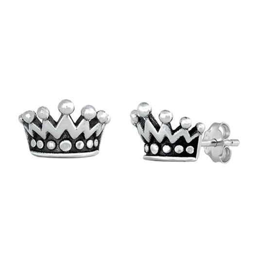 Sterling Silver Oxidized Crown Queen King Royal Earrings 925 New