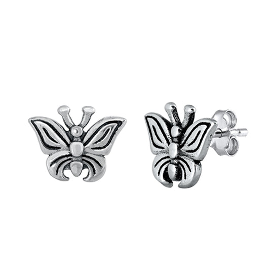 Sterling Silver Bug Cute Butterfly Oxidized Wing Animal Garden Insect Earrings
