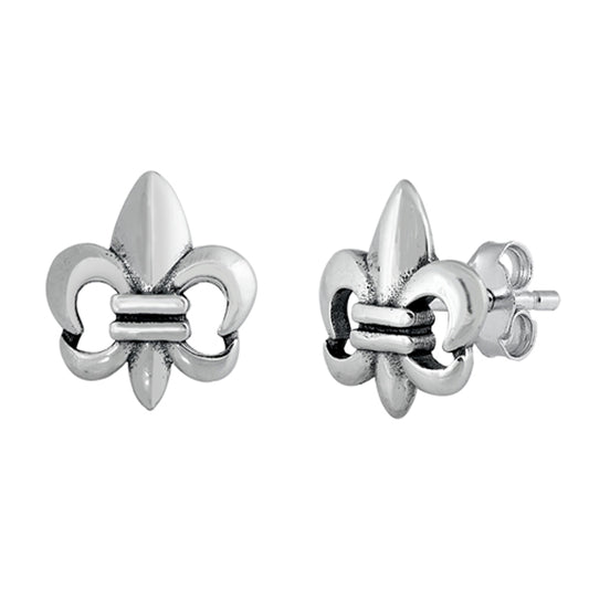 Sterling Silver Simple Fleur De Lis Traditional High Polish Flower Earrings 925