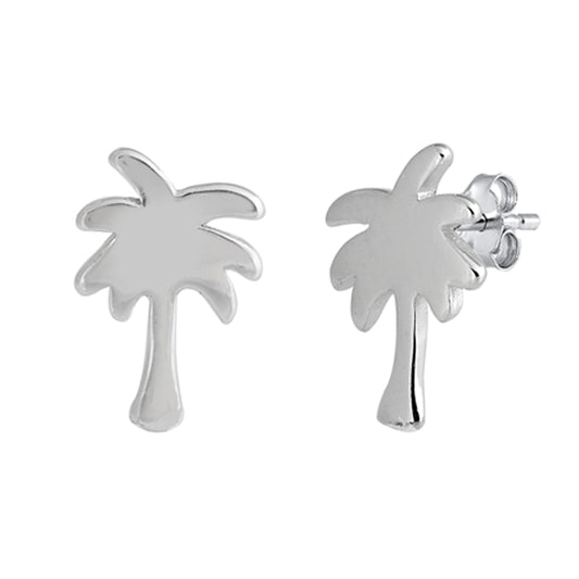 Sterling Silver High Polish Palm Tree Nature Tropical Beach Getaway Earrings 925