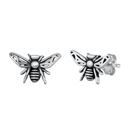 Sterling Silver Cutout Wing Cute Bee Bumblebee Honey Animal Insect Bug Earrings