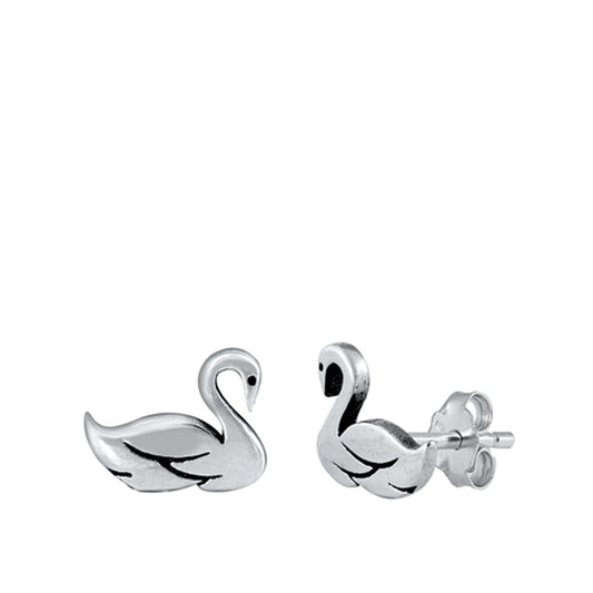 Sterling Silver Elegant Swan Bird Animal Nature High Polished Earrings 925 New