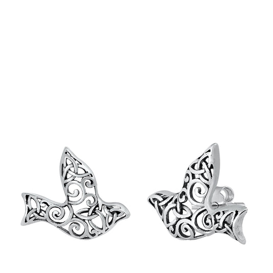 Sterling Silver Ornate Dove Bird Animal Filigree Swirl Open Earrings 925 New