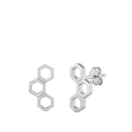 Sterling Silver Honeycomb Bee Hive Hexagon Geometric Crawler Earrings 925 New