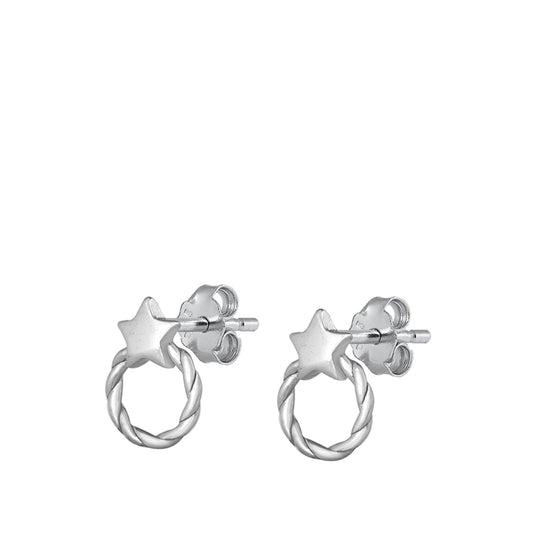 Sterling Silver Rope Hoop Star Eternity Cute High Polished Earrings 925 New