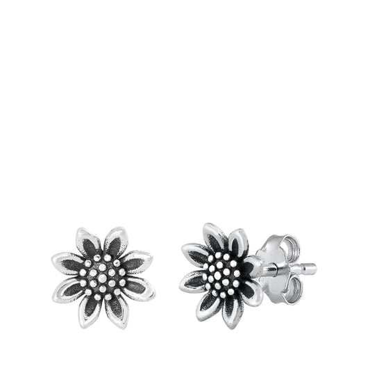 Sterling Silver Oxidized Flower Sunflower Open Nature Earrings 925 New