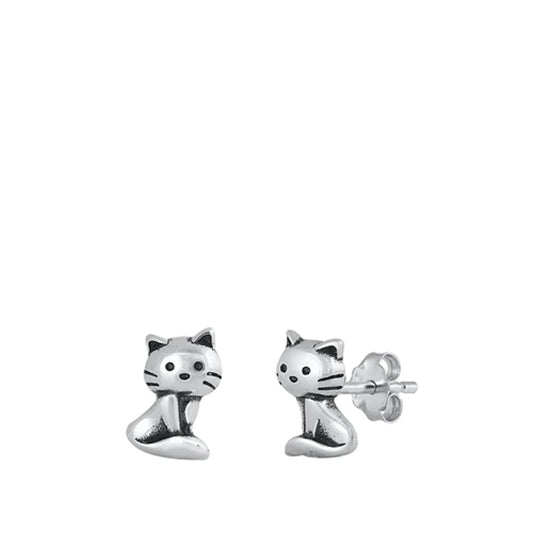 Adorable Small Cat Animal Stud Earrings Oxidized High Polished Pet Post 925 New