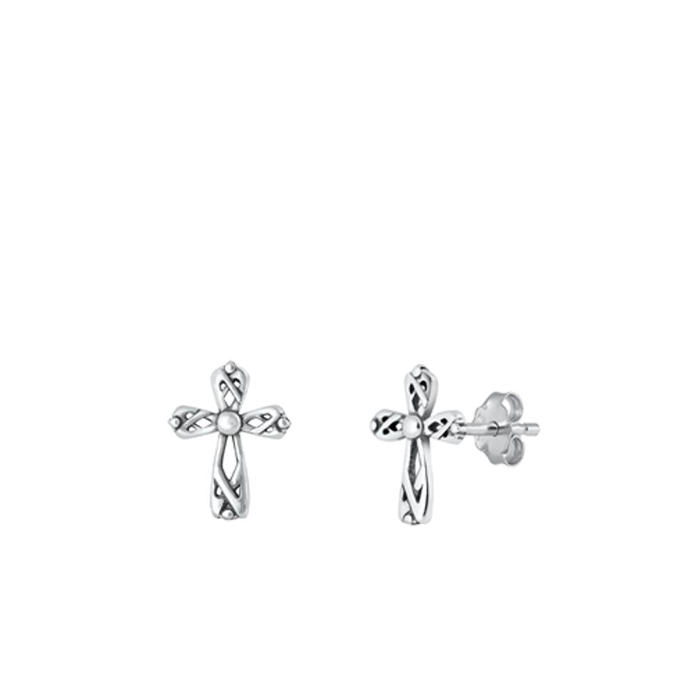Sterling Silver Unique Celtic Knot Christian Cross Polished Earrings 925 New