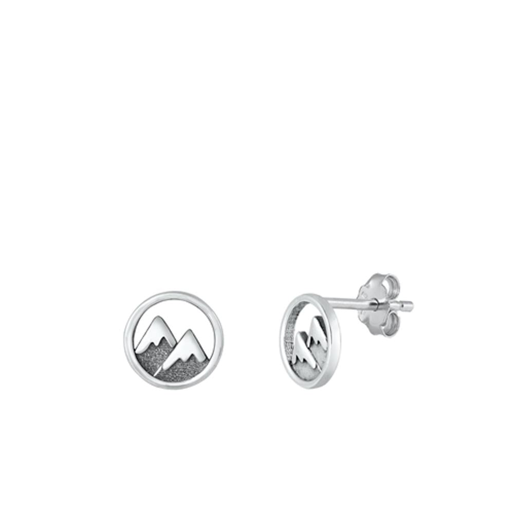 Sterling Silver Cute Mountain Stud Oxidized High Polished Earrings .925 New