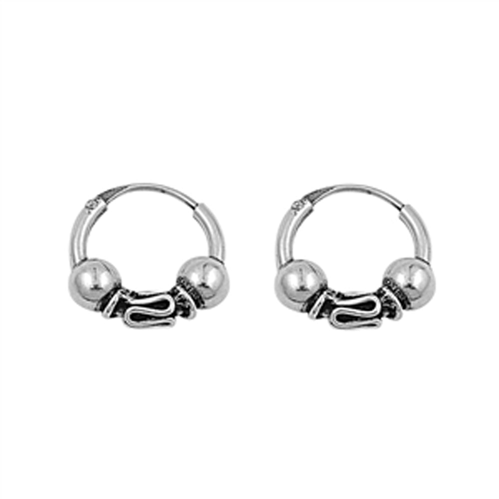 Sterling Silver Ball Bead Hoop Weave Wrap Boho Statement Earrings 925 New