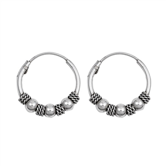 Sterling Silver Bali Style Hoop Boho Ornate Statement Earrings 925 New