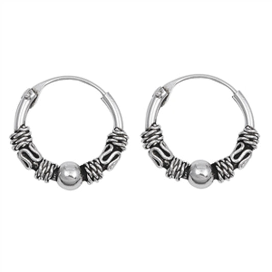 Sterling Silver Boho Hoop Statement Bali Style Rope Weave Earrings 925 New