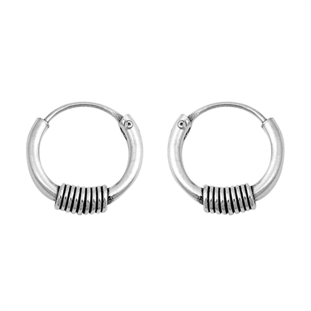 Sterling Silver Coil Wrap Hoop Modern Bali Style Earrings 925 New
