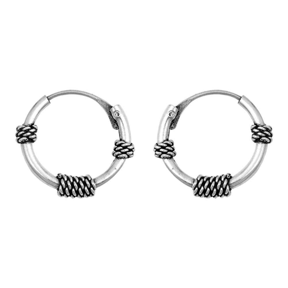 Sterling Silver Rope Twist Hoop Knot Weave Boho Bali Style Earrings 925 New