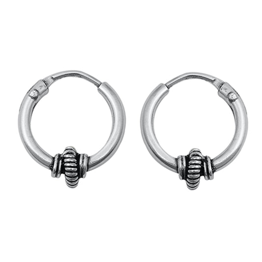 Sterling Silver Classic Hoop Bali Style Rope Knot Earrings 925 New