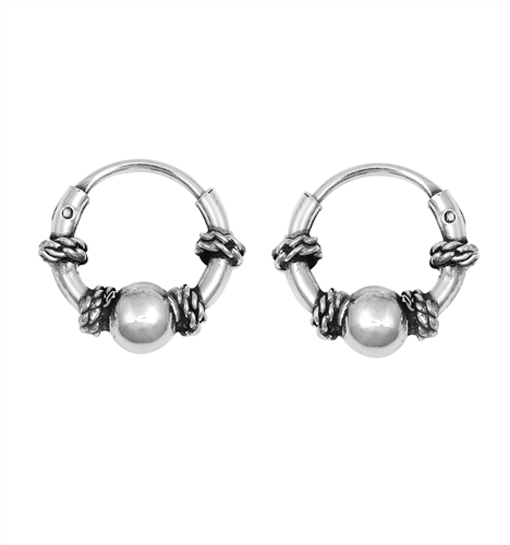Sterling Silver Bali Style Hoop Rope Twist Boho Earrings 925 New