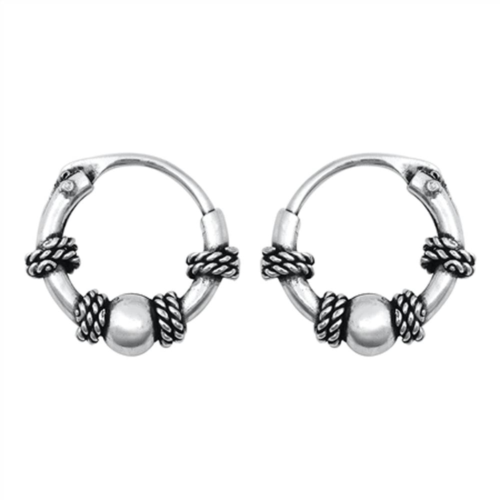 Sterling Silver Rope Twist Hoop Bali Style Boho Earrings 925 New