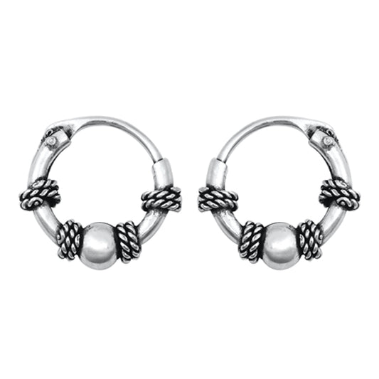 Sterling Silver Rope Twist Hoop Bali Style Boho Earrings 925 New