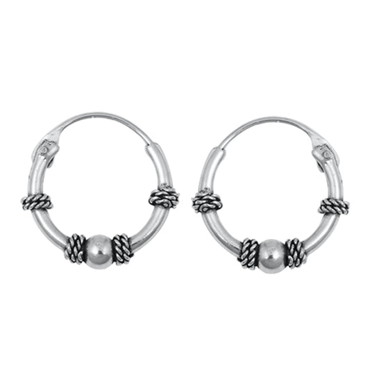Sterling Silver Unique Boho Hoop Bali Style Rope Knot Earrings 925 New