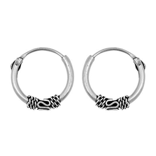 Sterling Silver Statement Hoop Boho Bali Style Rope Knot Weave Earrings 925 New