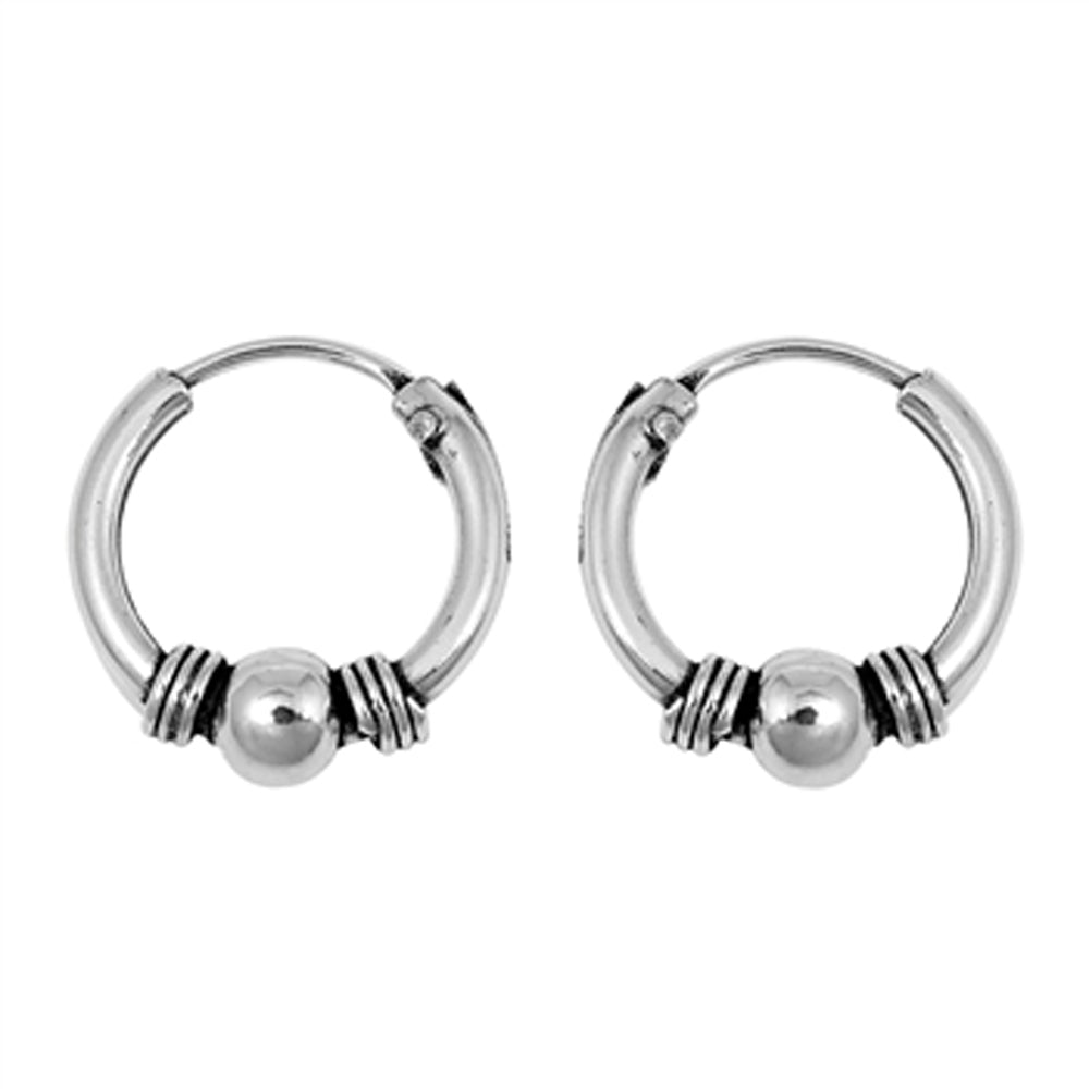 Sterling Silver Boho Style Hoop Bali Bead Rope Twist Earrings 925 New