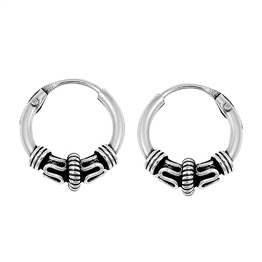 Sterling Silver Boho Weave Bali Style Hoop Unique Statement Earrings 925 New