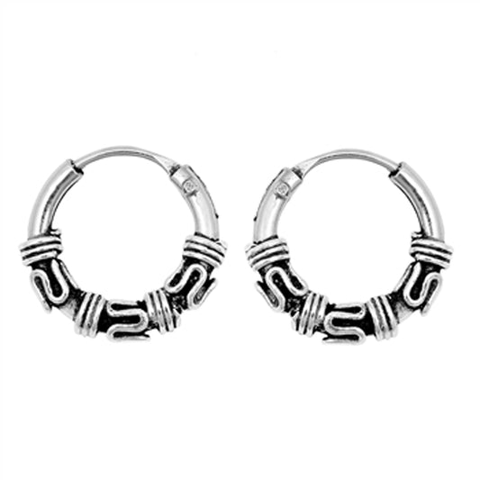 Sterling Silver Bali Style Hoop Boho Statement Wavy Wrap Earrings 925 New