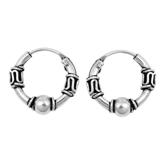 Sterling Silver Bali Style Hoop Boho Weave Wrap Ball Earrings 925 New