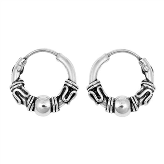 Sterling Silver Bali Style Hoop Unique Boho Statement Earrings 925 New