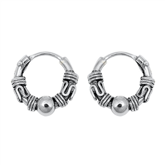 Sterling Silver Statement Hoop Bali Style Boho Weave Wrap Ornate Earrings 925