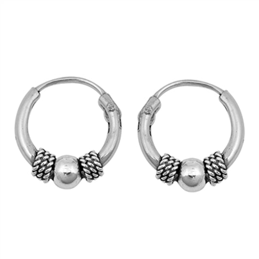 Sterling Silver Boho Hoop Bali Style Ball Rope Knot Earrings 925 New
