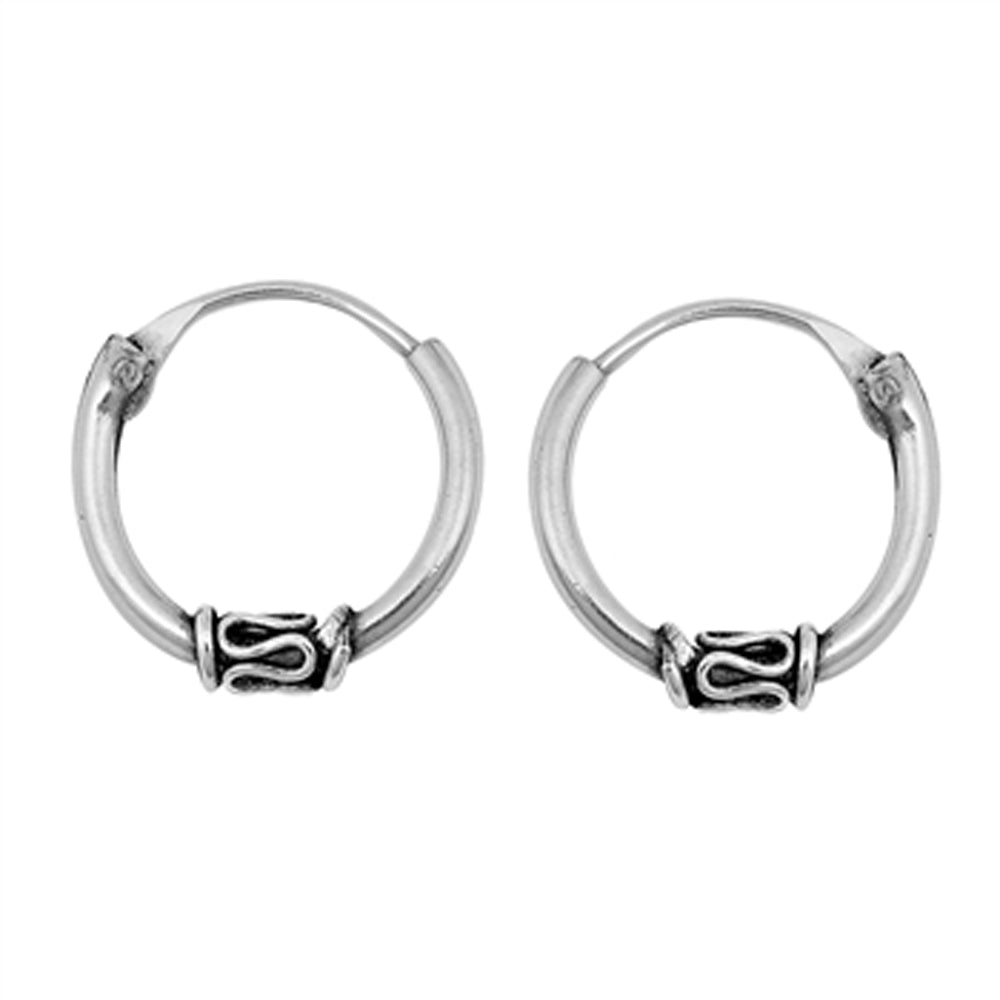 Sterling Silver Bali Style Hoop Boho Wave Statement Earrings 925 New