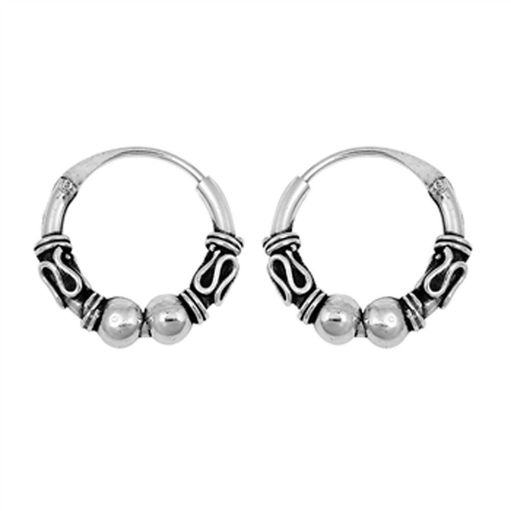 Sterling Silver Boho Hoop Bali Style Bead Open Wrap Earrings 925 New