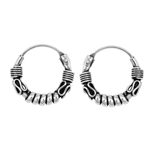 Sterling Silver Boho Hoop Statement Ornate Weave Wrap Bali Style Earrings 925