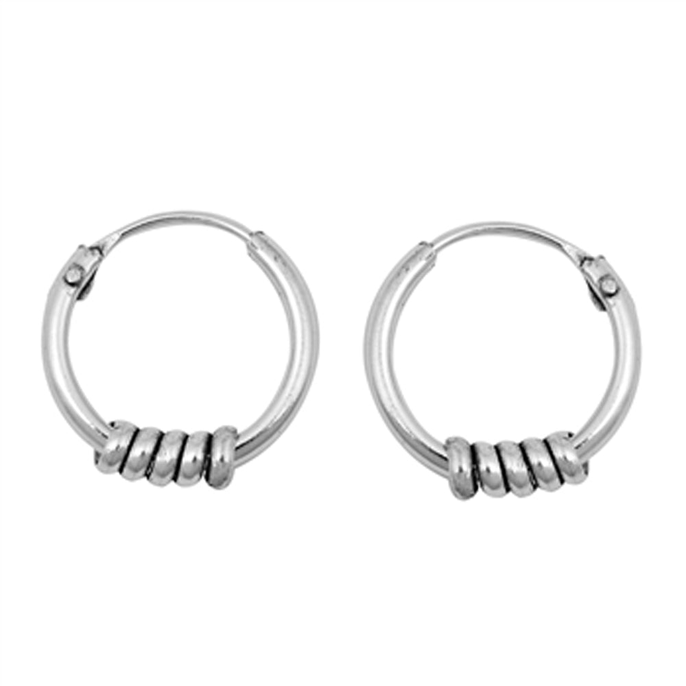 Sterling Silver Bali Style Hoop Statement Weave Wrap Unique Earrings 925 New