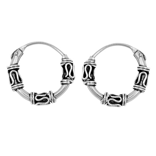 Sterling Silver Bali Style Hoop Statement Weave Earrings 925 New